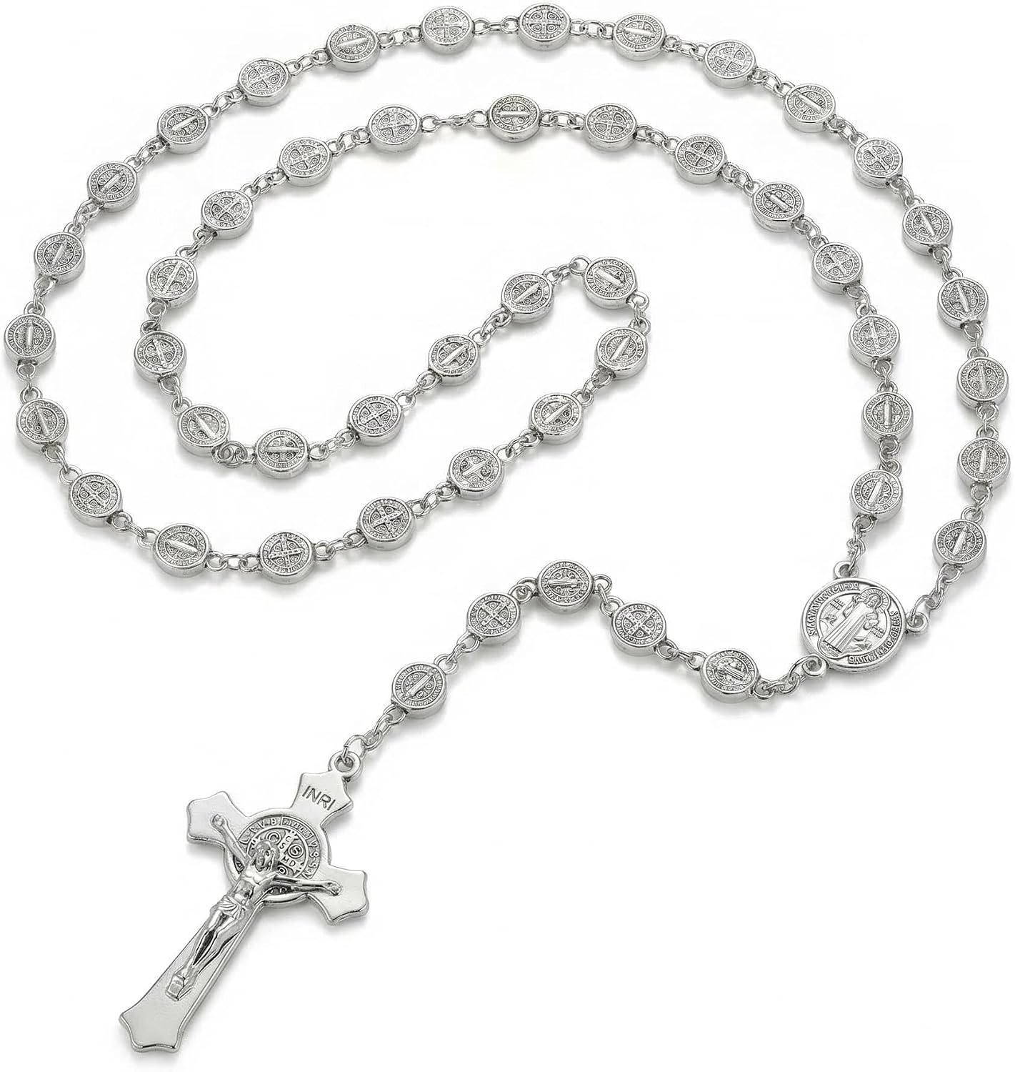 Rosary Beads Catholic for Women - Rosary Necklace for Women with Pearl Beads - Medal Cross Saint Benedict Rosary for