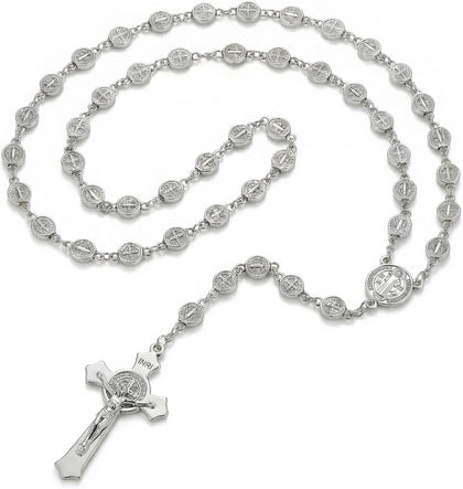 Rosary Beads Catholic for Women - Rosary Necklace for Women with Pearl Beads - Medal Cross Saint Benedict Rosary for