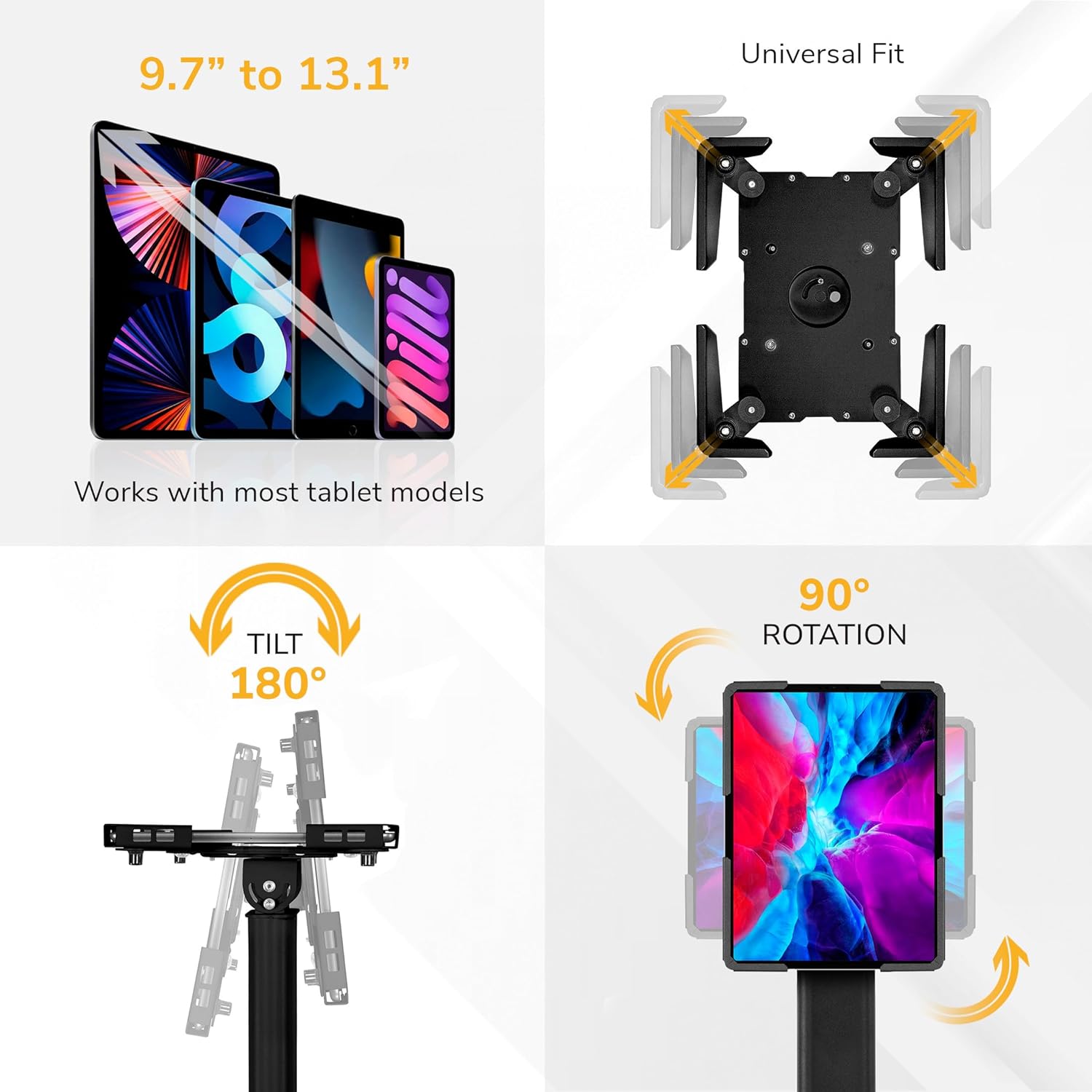Anti-Theft Universal Tablet Floor Stand Kiosk, Locking Enclosure for iPad, Galaxy Tab & Surface Pro 9.7"–13.1"