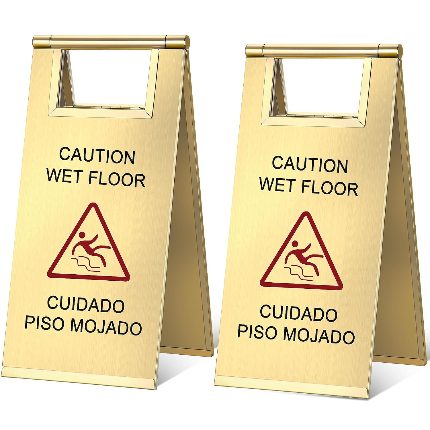 2 Pcs Wet Floor Sign, 17 Inch Stainless Steel Caution Wet Floor Sign Double Sided Portable Foldable Bilingual Safety