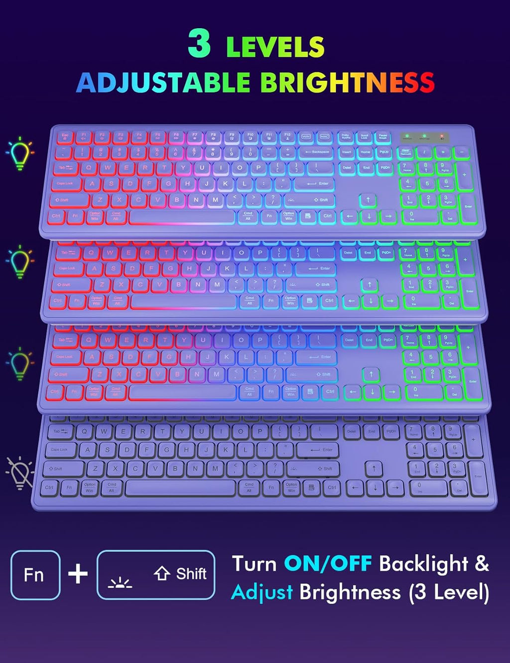 Wireless Keyboard and Mouse Combo with RGB Backlit, Rechargeable | Light Up Letters, Full-Size, Soft Typing, Sleep