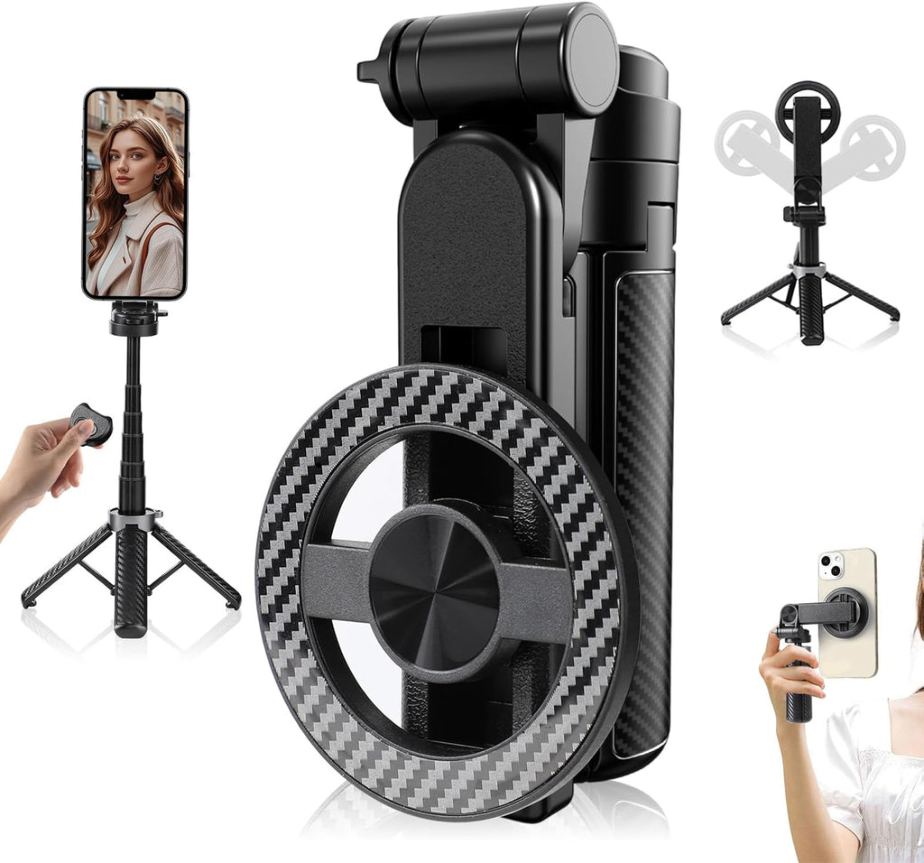 4-in-1 Multifunctional 360° Rotation Magnetic Selfie Stick,Universal Magnetic Phone Tripod with Detachable Remote