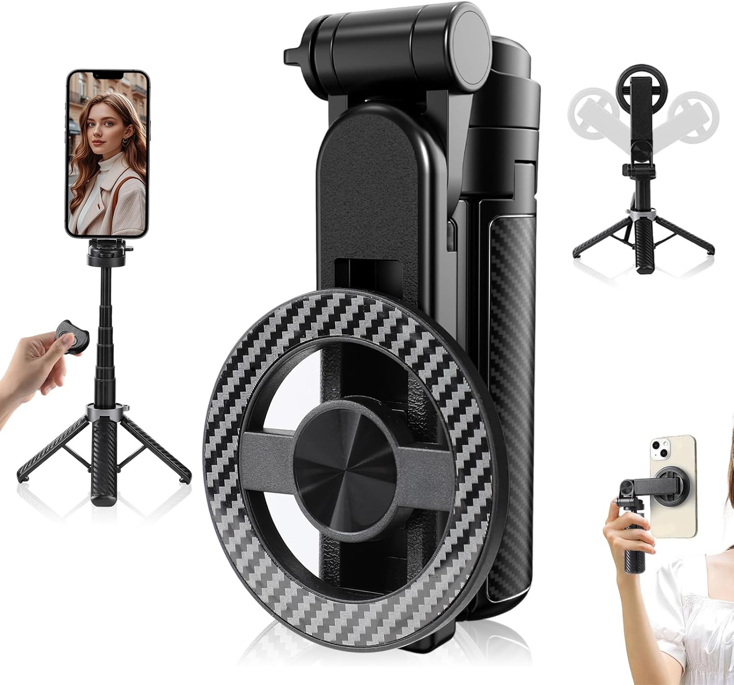 4-in-1 Multifunctional 360° Rotation Magnetic Selfie Stick,Universal Magnetic Phone Tripod with Detachable Remote