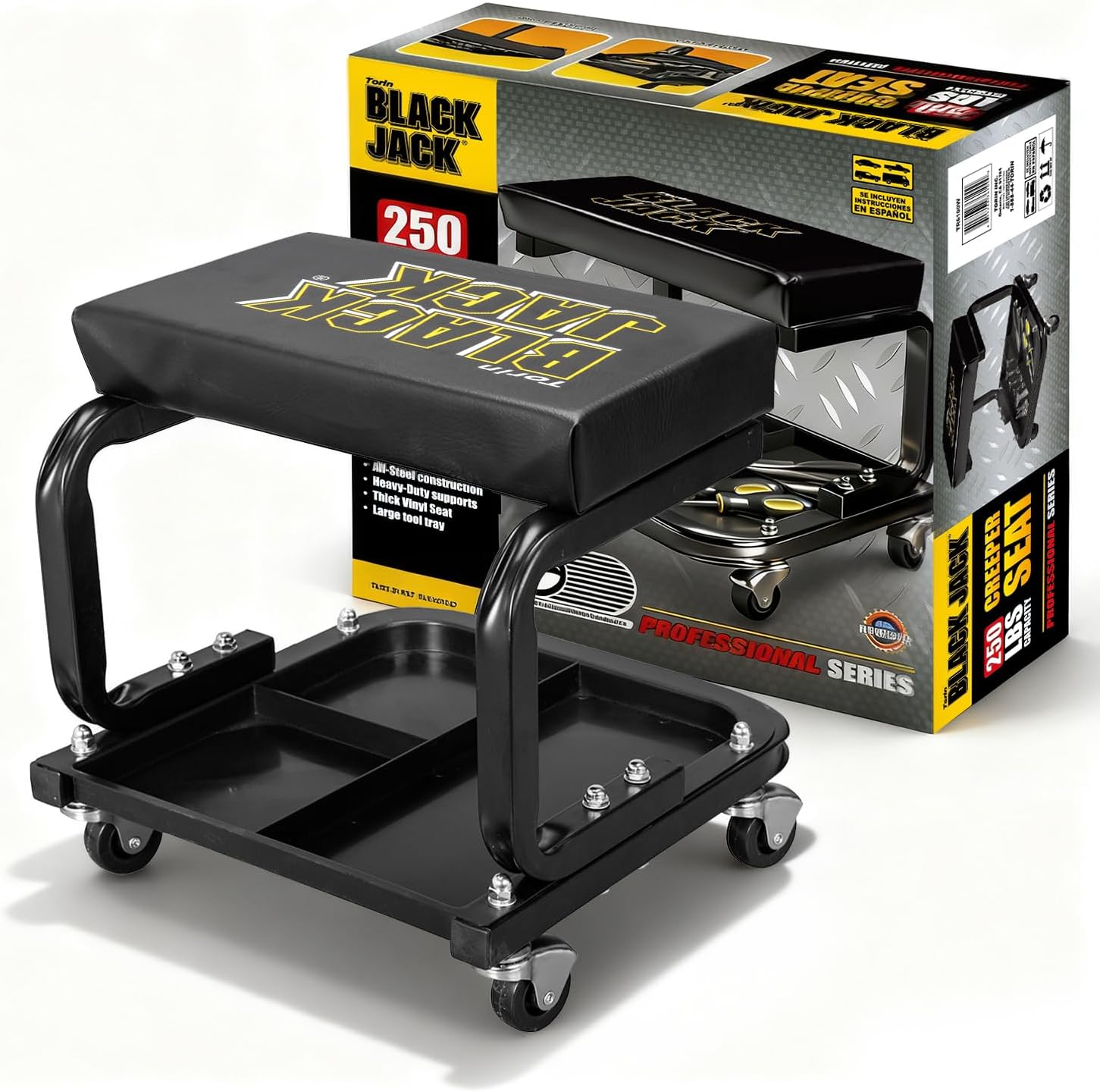 250lb Rolling Automotive Creeper Garage/Shop Seat: Padded Mechanic Stool with Tool Large Tray Suitable for garages