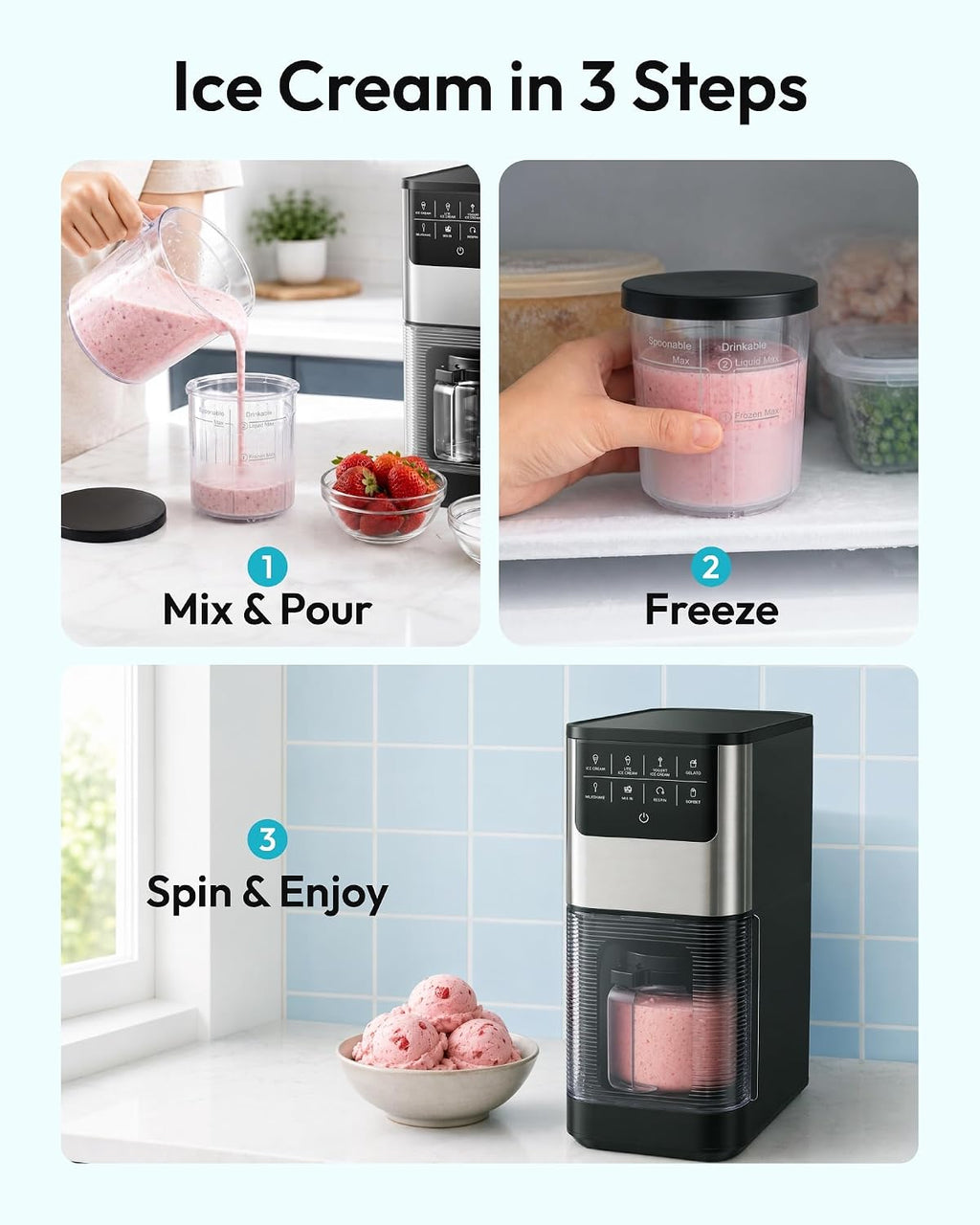 7-in-1 Ice Cream Maker, 2 Pints for Gelato, Sorbet & Milkshakes