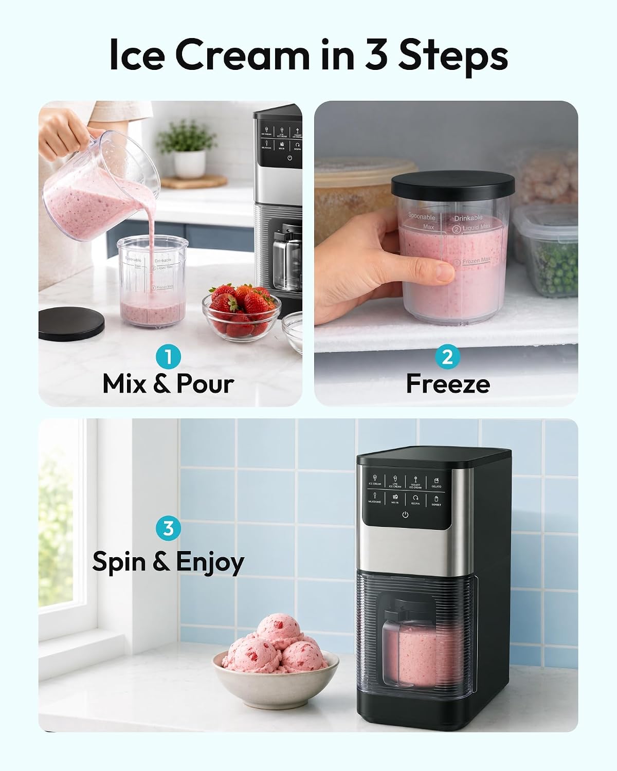 7-in-1 Ice Cream Maker, 2 Pints for Gelato, Sorbet & Milkshakes