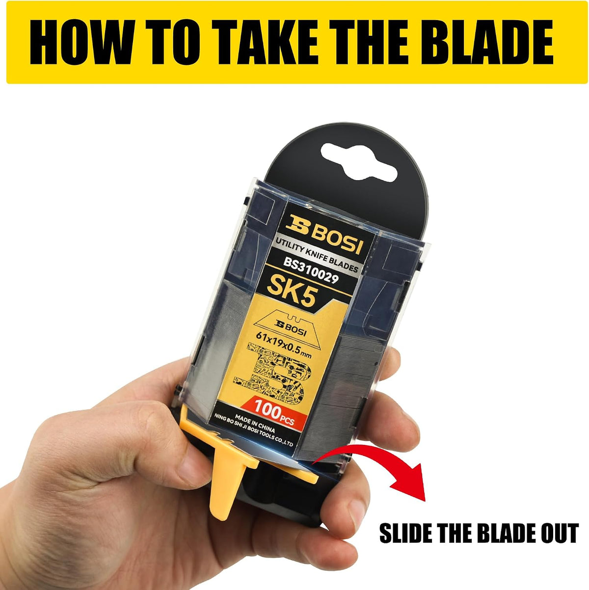 Utility Knife Blades, SK5 Steel Box Cutter Blades with Dispenser, 100-Pack