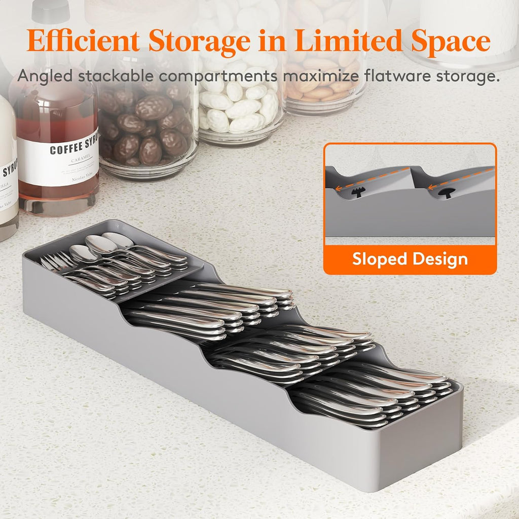 Small Flatware Organizer, Compact Silverware Tray