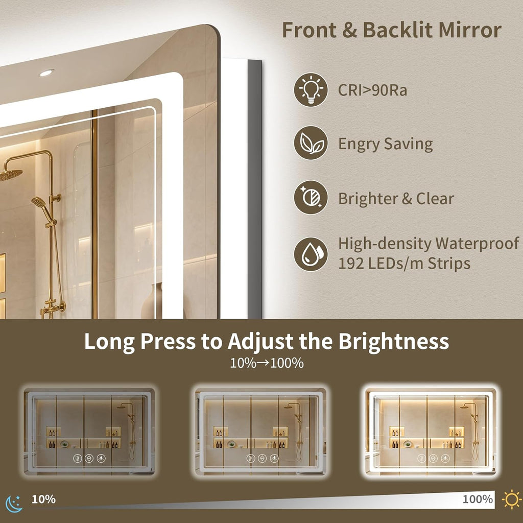 30"x36" LED Bathroom Mirror with Lights, Backlit + Front Lit, Anti-Fog, Lighted Bathroom Mirror for Wall, HD