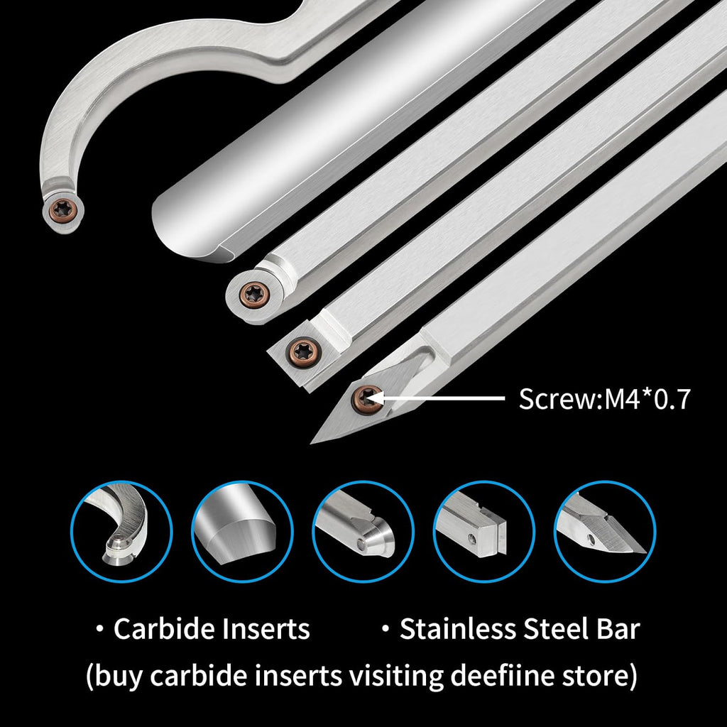 6-Pack Carbide Wood Lathe Turning Tools Set with Bowl Sander | Includes Swan Neck Hollowing Tool, Roughing Gouge