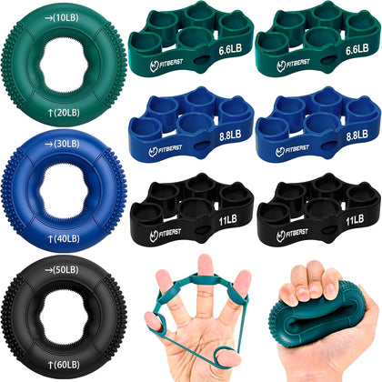 Grip Strength Trainer, Finger Exerciser, Forearm Strengthener 9-Piece Kit, Hand Grip Strengthener Targeted Strength