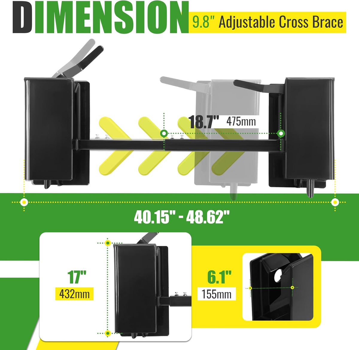Adjustable Cross Brace Quick Attach Coupler Compatible with Most Bobcats Kubota Tractors Loaders Skid Steer Quick