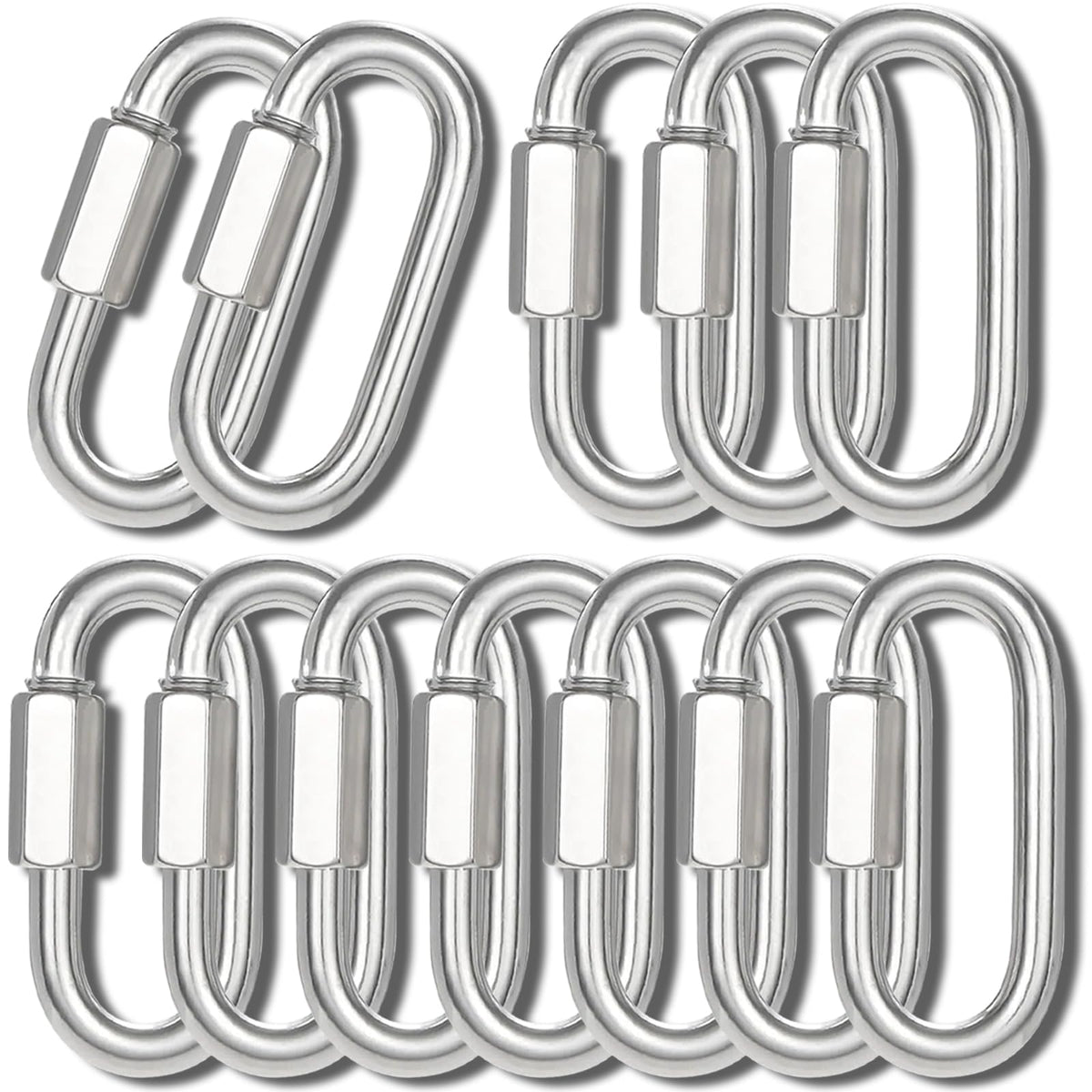 1.95IN Quick Link,Heavy Duty Locking Carabiner (12PCS,Silver)