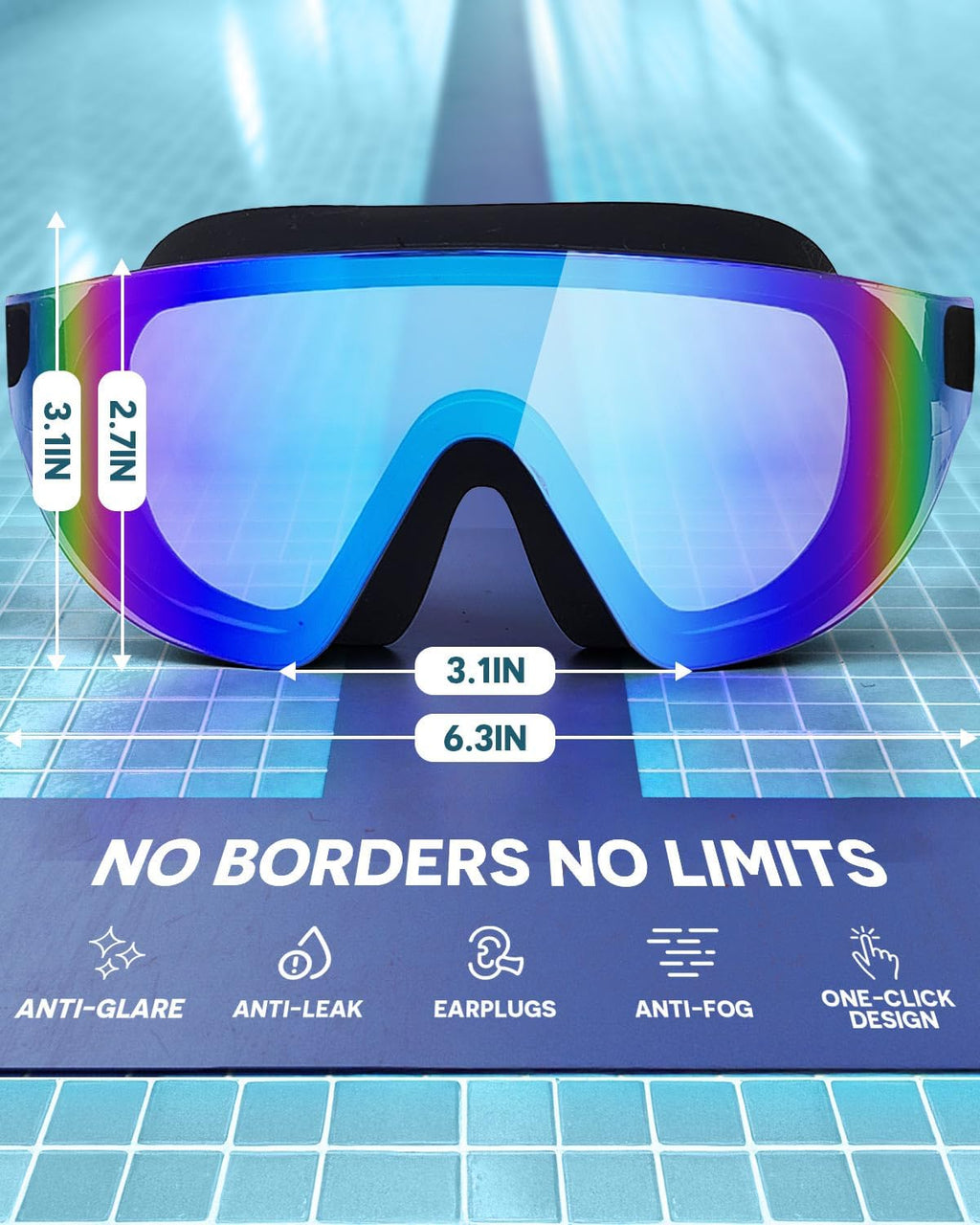 Swim Goggles 2 Pack, Rimless Wide View Swimming Goggles for Adult, Anti-Fog UV Leaking Pool Goggles for Men Women