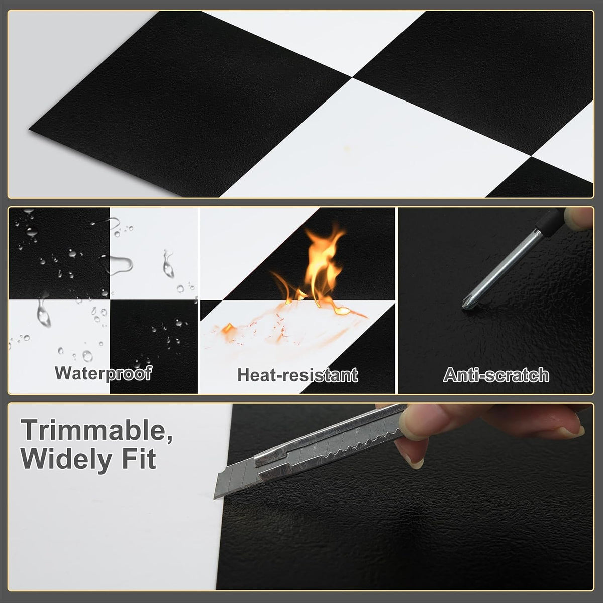 40-Pack Black and White Checkered Peel and Stick Floor Tiles, 12 x 12 Inch