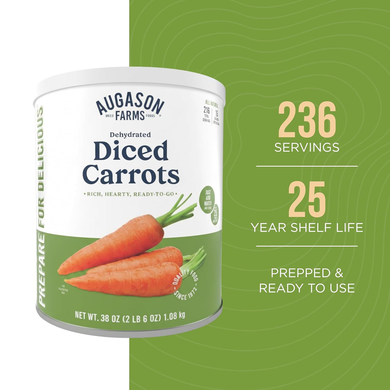 Dehydrated Diced Carrots Can | Emergency Food Supply, 216 Servings, 25 Year Shelf Life, Great for Cooking, Baking