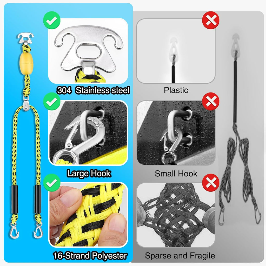 Boat Tow Harness for Tubing, Heavy-Duty 13ft Self Centering Tow Rope Up to 4 Riders with Float Ball, Stainless Steel