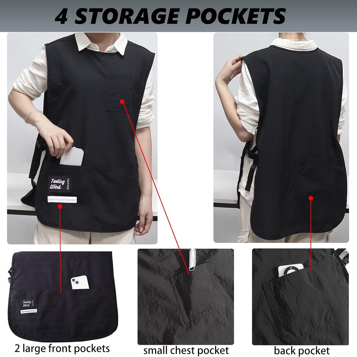 Barber Smock Waterproof Hair Stylist Apron with 4 Pockets Hairdresser Apron Barber Vest Barber Jackets for Women Men