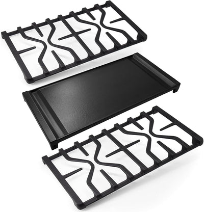 WB31X24738 Cast Iron Griddle & WB31X27151 Stove Grates Replacement for GE Gas Stove JGBS66REKSS, JGB700SEJ4SS, JGSS66SEL1SS, JGSS66SEL3SS, Griddle Plate Side Burner Grate Cooktop for GE Range Parts.