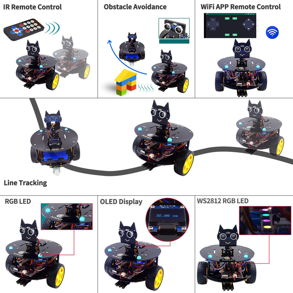 Smart Car Kit Compatible with Arduino IDE, STEM Educational Robotics | Line Tracking, Obstacle Avoidance, OLED