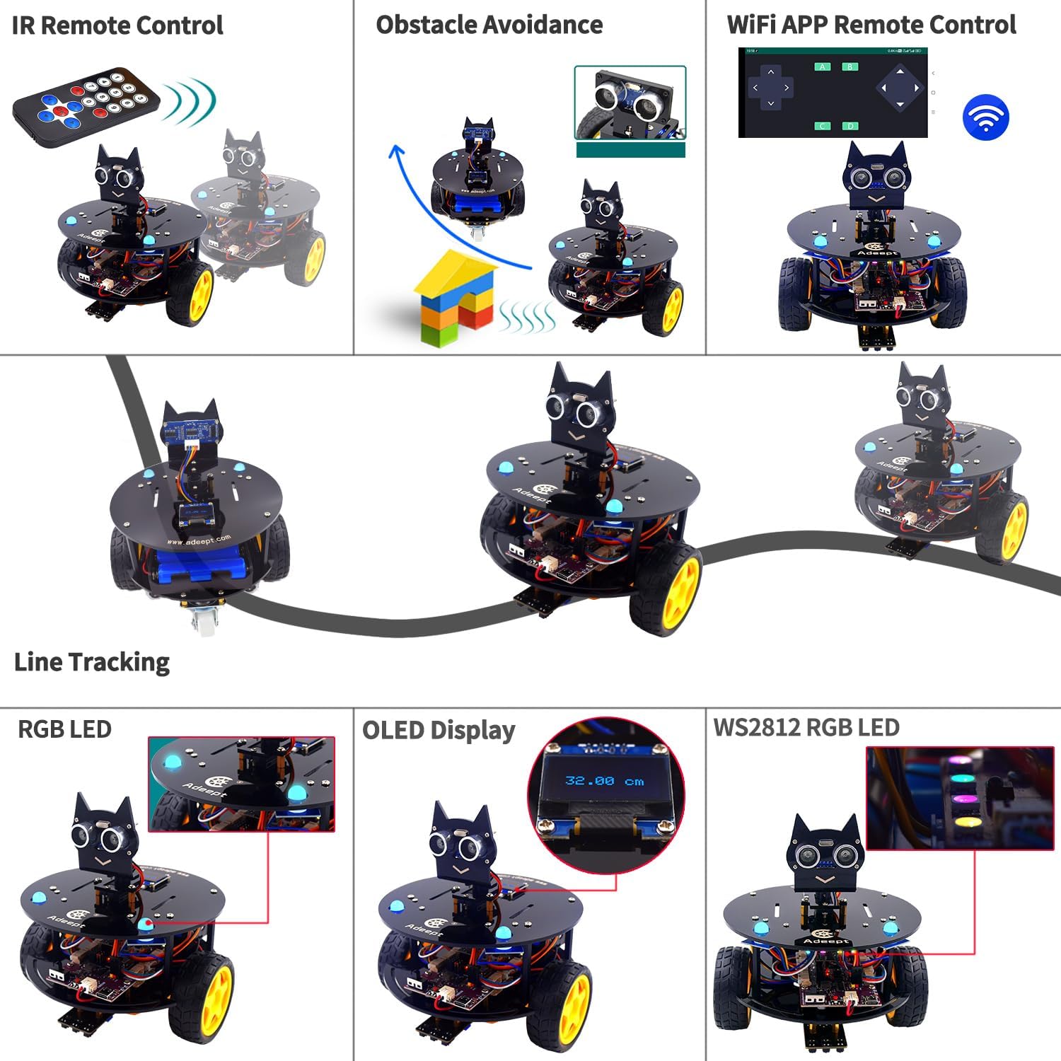 Smart Car Kit Compatible with Arduino IDE, STEM Educational Robotics | Line Tracking, Obstacle Avoidance, OLED