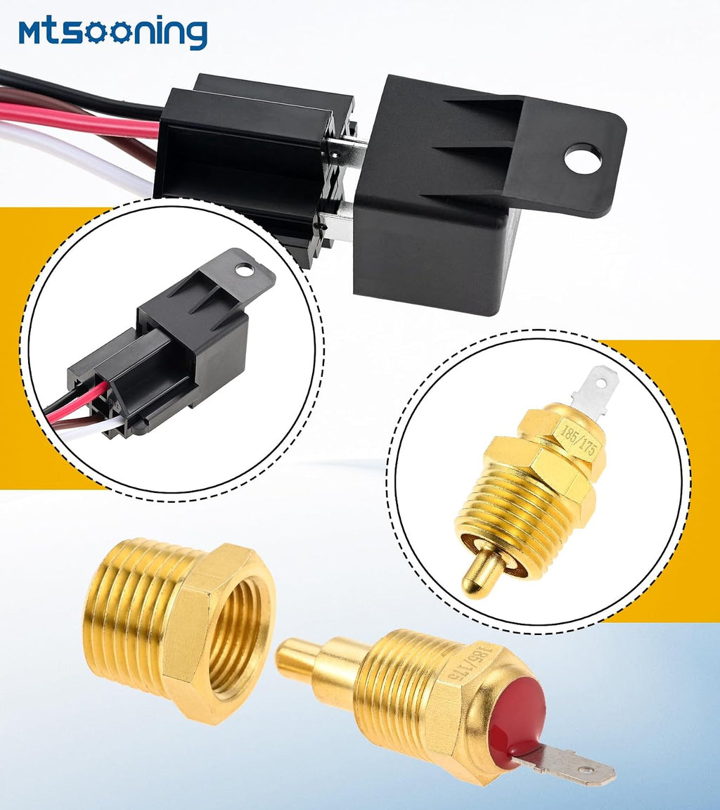 Dual Electric Fan Relay Kit, Radiator Electric Fan Wiring Kit | with Temperature Sensor Switch 185 On 175 Off, 4