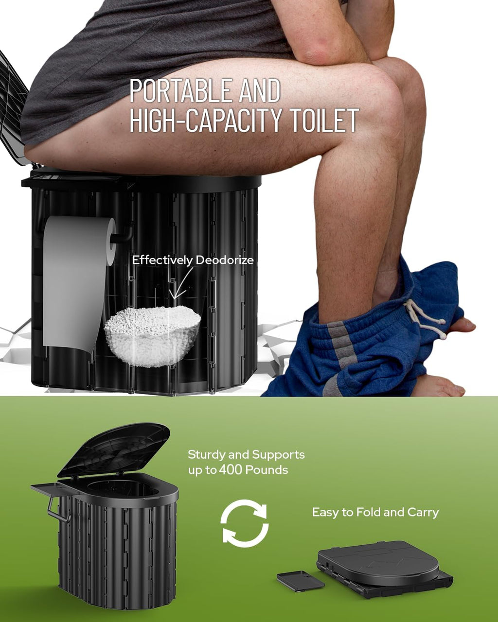 Camping Toilet with Pop-Up Privacy Tent and Liquid Waste Gel, Portable Toilet for Camping with Large Tent, Ergonomic