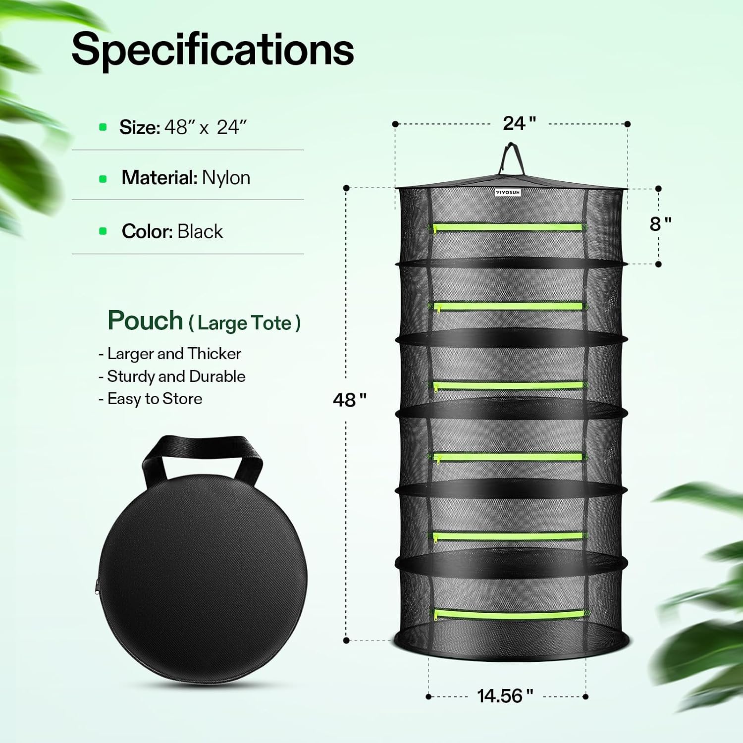 6-Layer Mesh Drying Rack Hanging Design with Green Zippers for Dehydrating, Indoor and Outdoor Pruning Shears Included