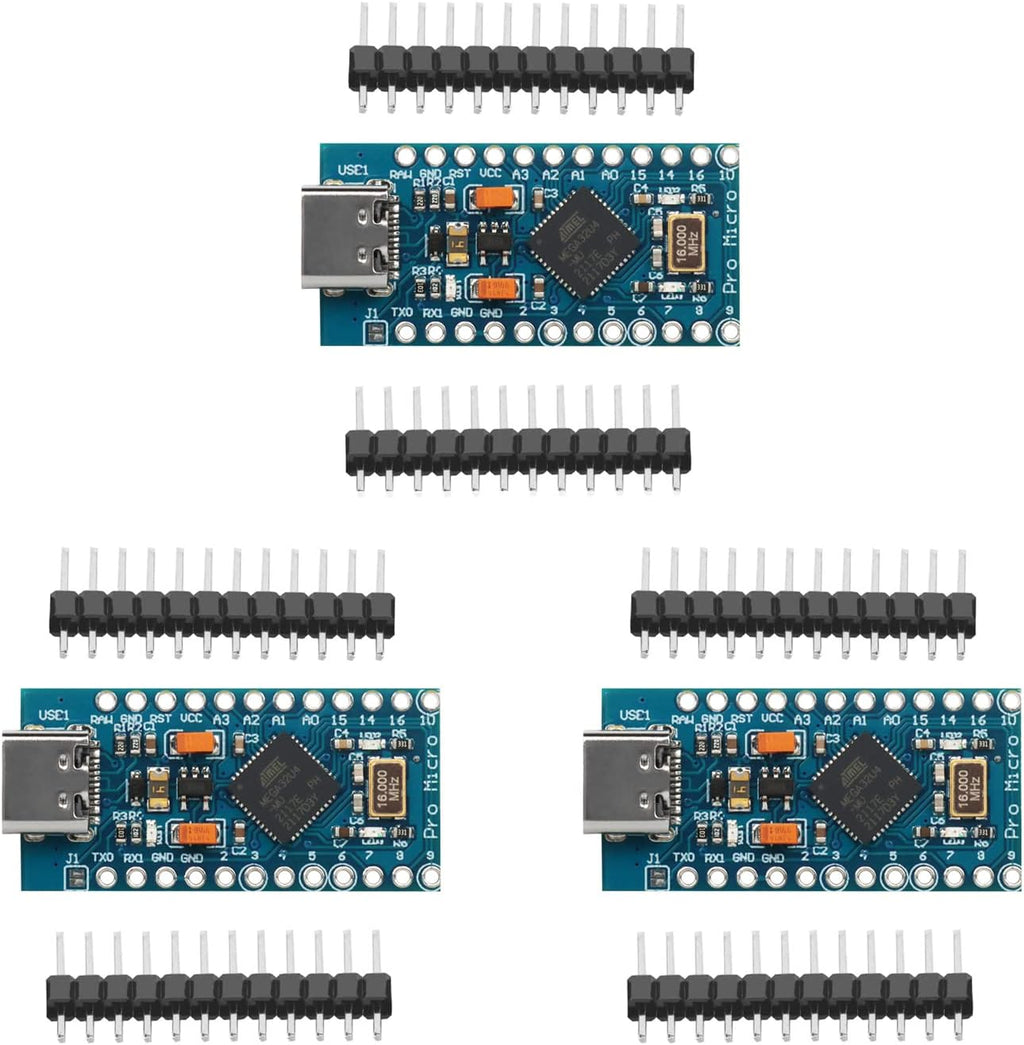 HiLetgo 3pcs Pro Micro ATmega32U4 5V/16MHz Type-C Module with Pin Headers Compitable with Arduino