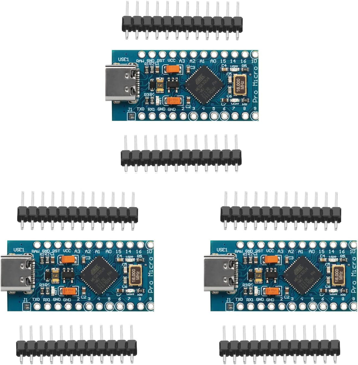 HiLetgo 3pcs Pro Micro ATmega32U4 5V/16MHz Type-C Module with Pin Headers Compitable with Arduino
