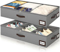 2 Pack 53L Under Bed Storage with Adjustable Dividers, 6" Low Profile Underbed Storage Bins for Comforters & Clothes