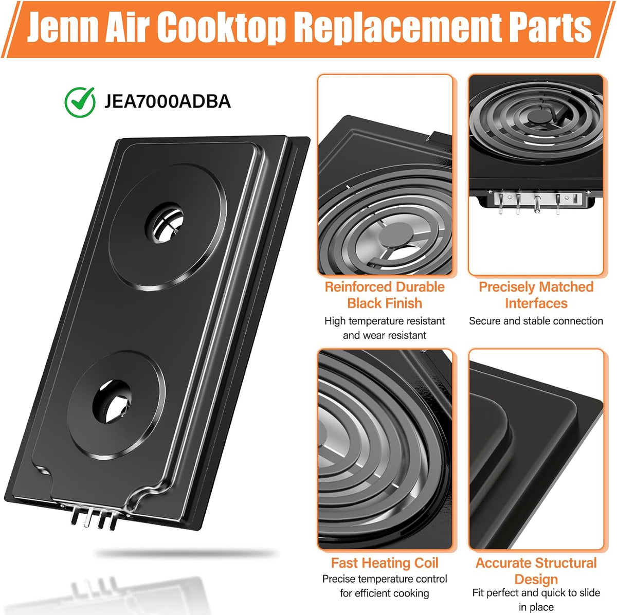 Upgraded JEA7000ADBA Coil Element Cartridge Compatible with Jenn Air Cooktop Replacement Parts Range Stove Cartridge For Whirlpool Electric Burner Cartridge JEA7000ADB With Drip Pans