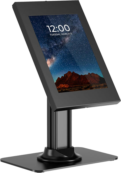 iPad Kiosk Stand, Anti-Theft Locking Countertop Enclosure & 360° Rotating Base, Retail POS & Check-in Stand for iPad