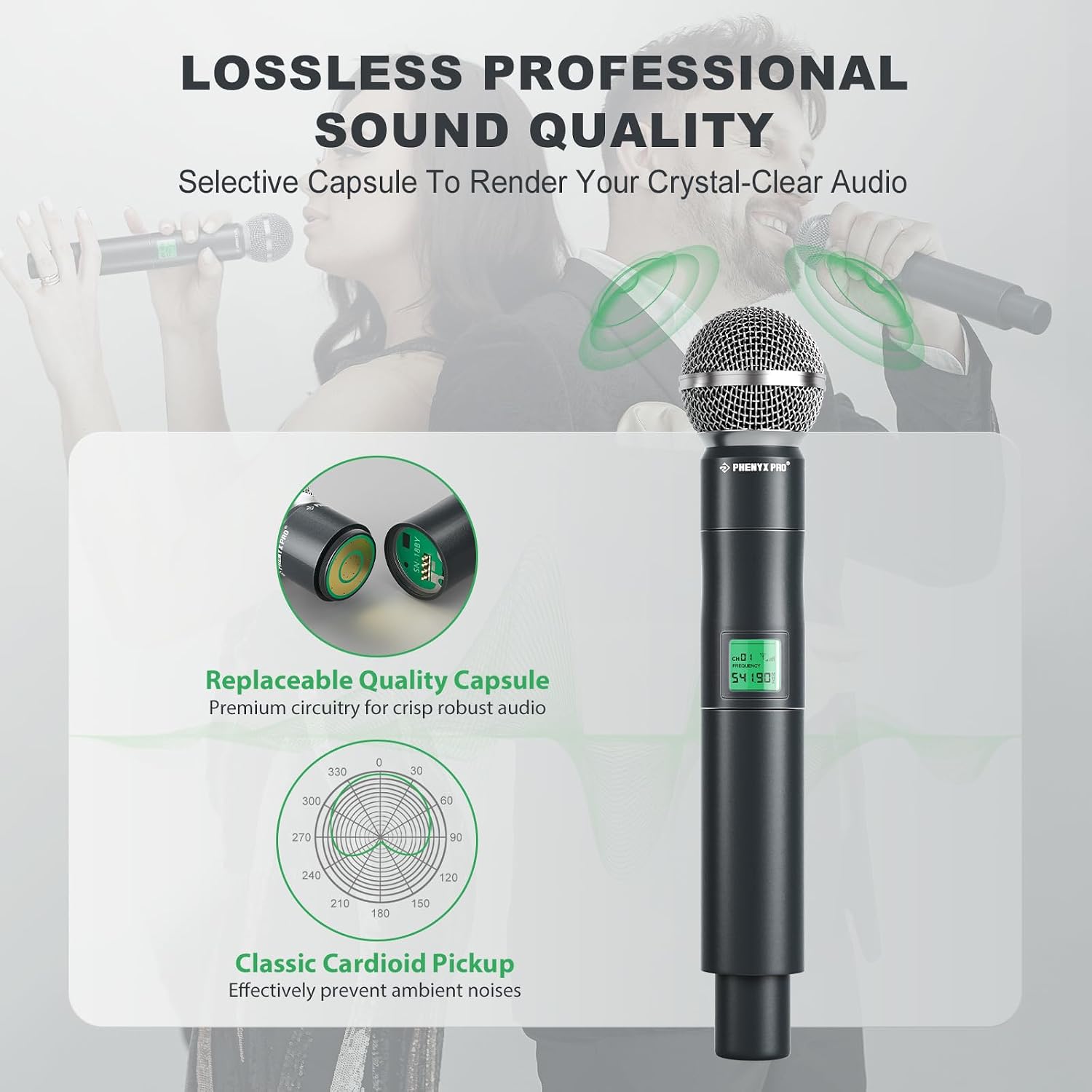 4-Ch UHF Fixed Frequency Wireless Microphone System PTU-5000-4H | 4 Dynamic Handheld Mics, Metal Build, 260 ft Range