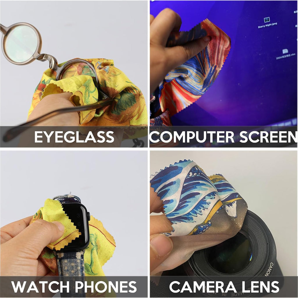 Glasses Cleaning Cloth,Microfiber Eyeglass Cleaner Art Design Keychain 4PCS | Double-Sided Microfiber Cleaning Cloths