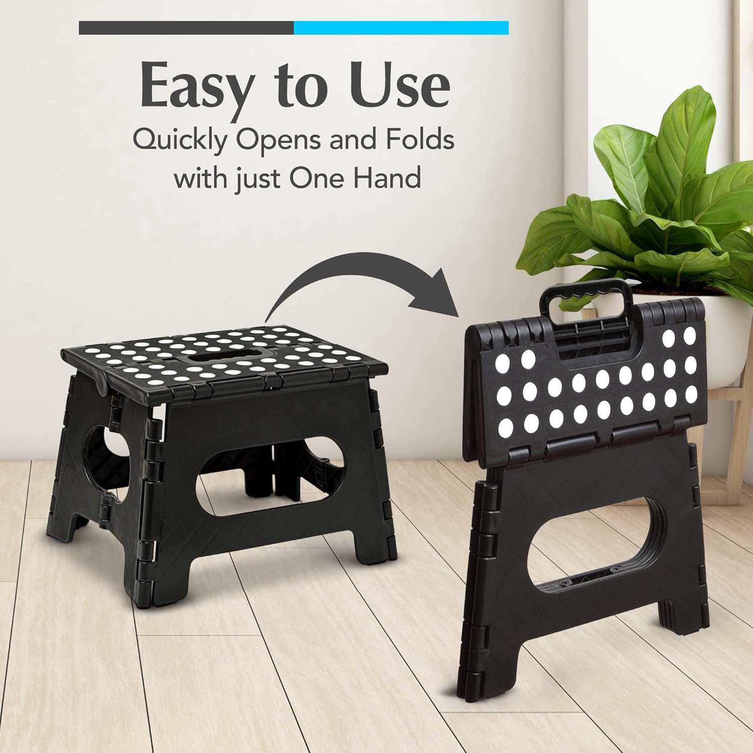 Folding Step Stool - Sturdy Enough Collapsible Stool to Support Adults - Opens Easy with One Flip - Great for