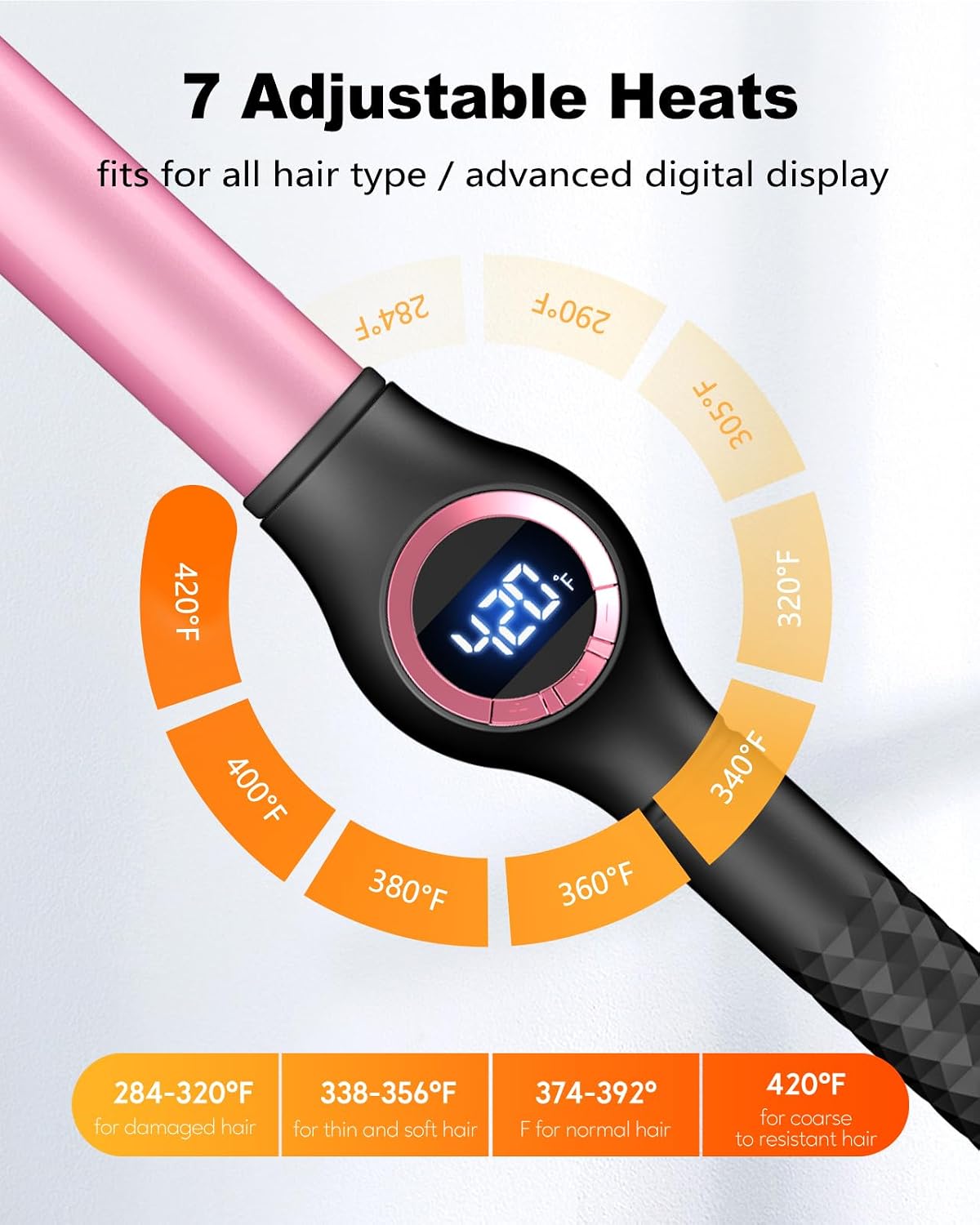 1 Inch Curling Wand for Long Hair, Extra Long Barrel Ceramic Curling Wands, 7 Adjustable Heats for All Hair Type