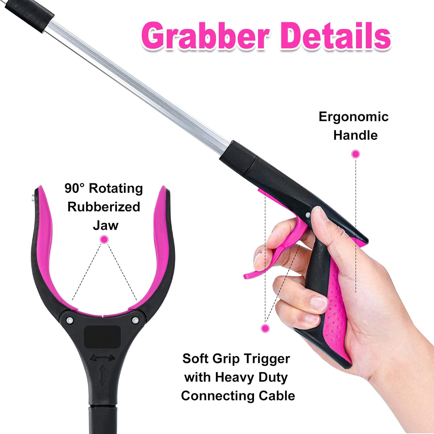 Grabber Reacher Tool,32 Inch Extra Long Foldable Pick Up Stick with Strong Grip Magnetic,360°Rotating Anti-Slip