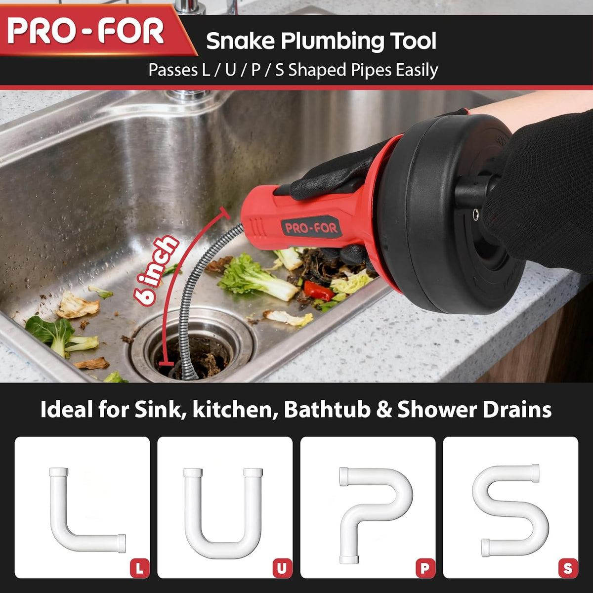 Drain Auger, 16.4FT Plumbing Snake Drain Clog Remover, Manual & Drill Powered Drain Snake for 0.75–2 Inch Pipes