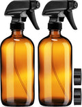 Empty Amber Glass Spray Bottles - 2 Pack - Large 16oz Refillable Bottle for is Great for Essential Oils, Plants