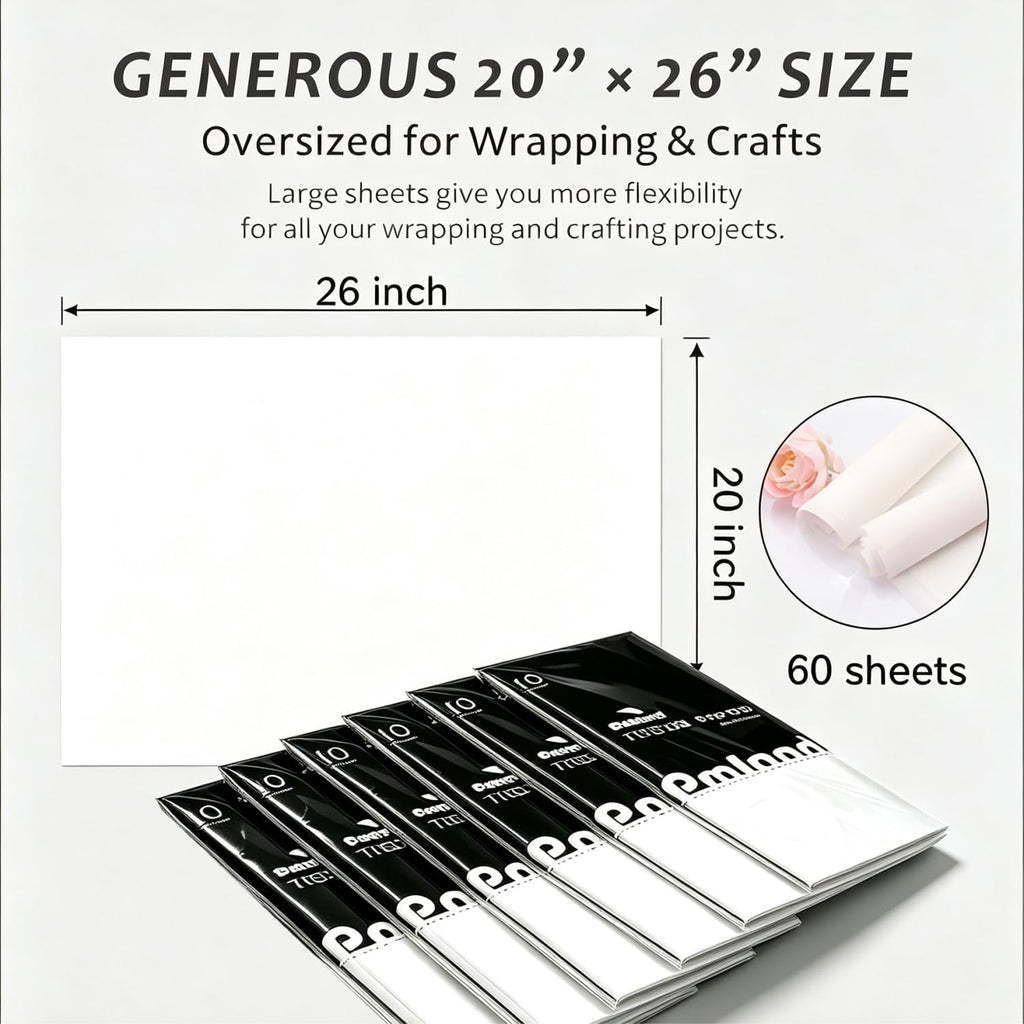 White Tissue Paper, 60 Sheets, 26 x 20 Inches, Gift Bags & Wrapping