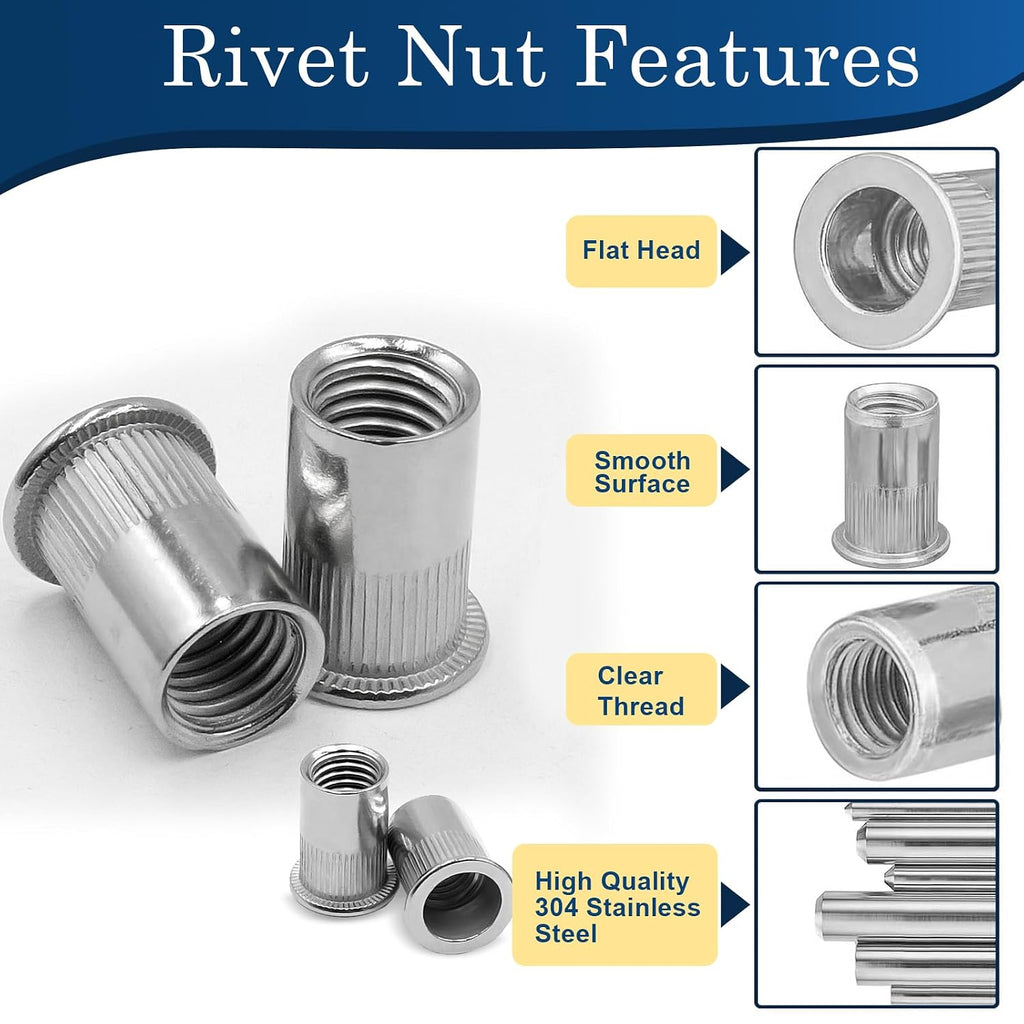 #10-24 Rivet Nut,95Pcs Stainless Steel 304 Threaded Rivnuts Insert