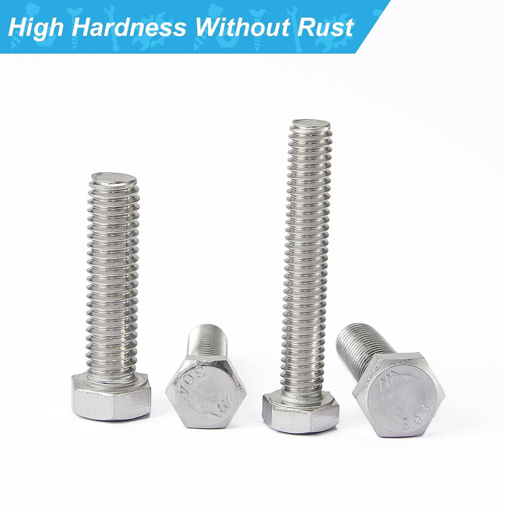 1/2-13 x 3 Hex Head Bolts, Stainless Steel 304, Hexagon Head Screws, UNC Coarse Thread, Bright Finish, Fully Threaded, Quantity 4