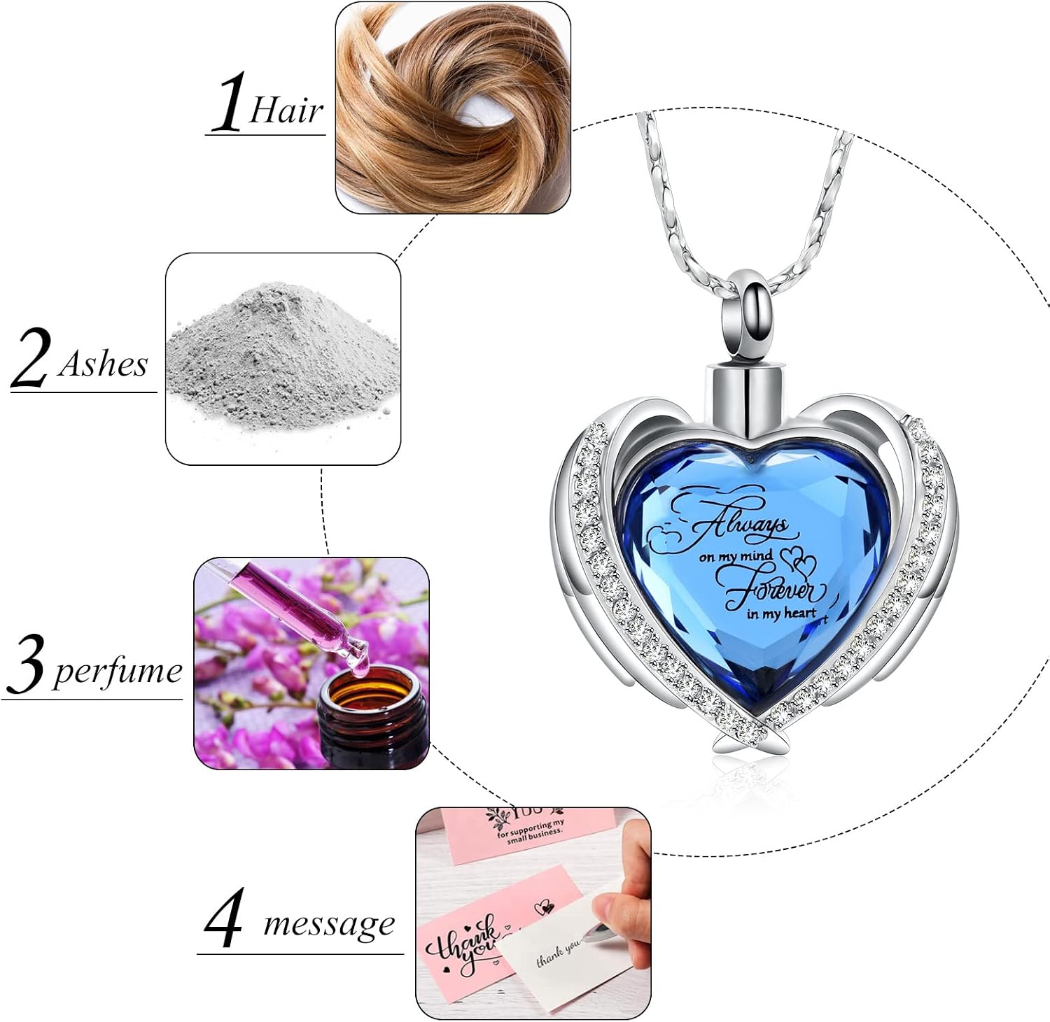 Cremation Jewelry for Ashes Pendant - Crystal Heart Urn Necklace with Mini Keepsake Urn Memorial Ash Jewelry