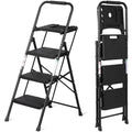 3 Step Ladder, Folding Step Stool for Adults, Portable Steel Ladder with Tool Platform, Wide Anti-Slip Pedal, Safety