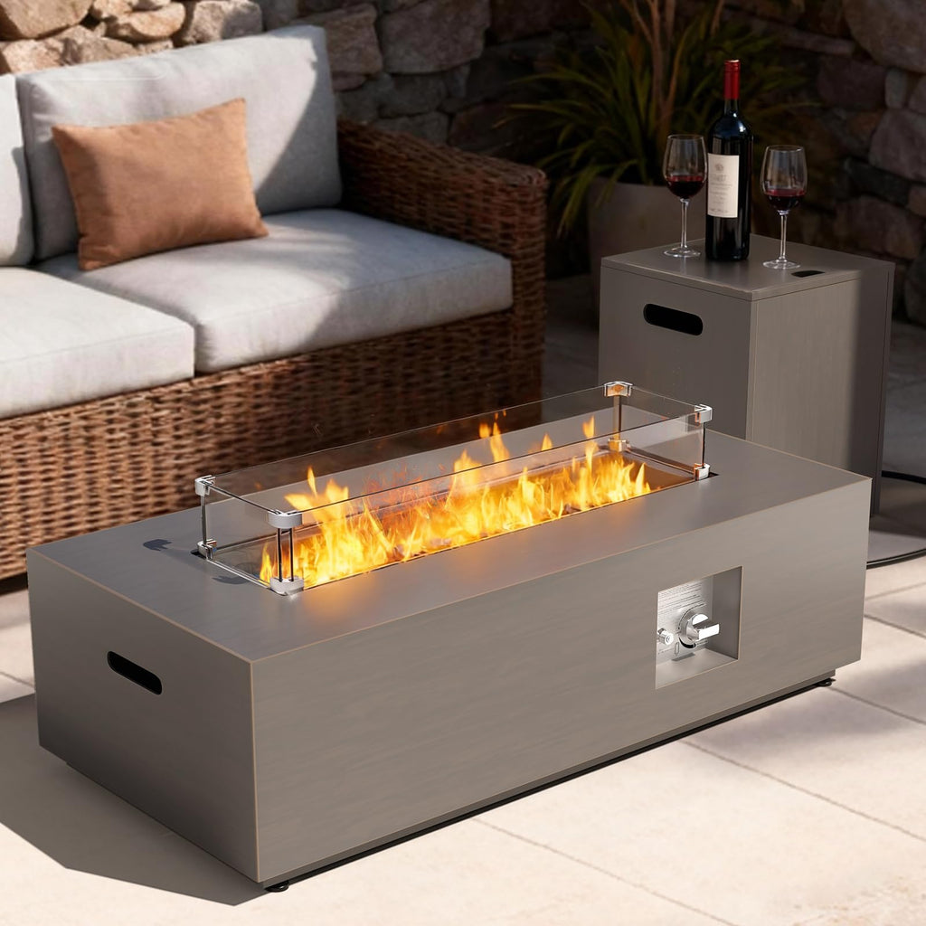 2-Piece 42" Rectangular Propane Fire Pit Table for Outside Patio 50,000 BTU