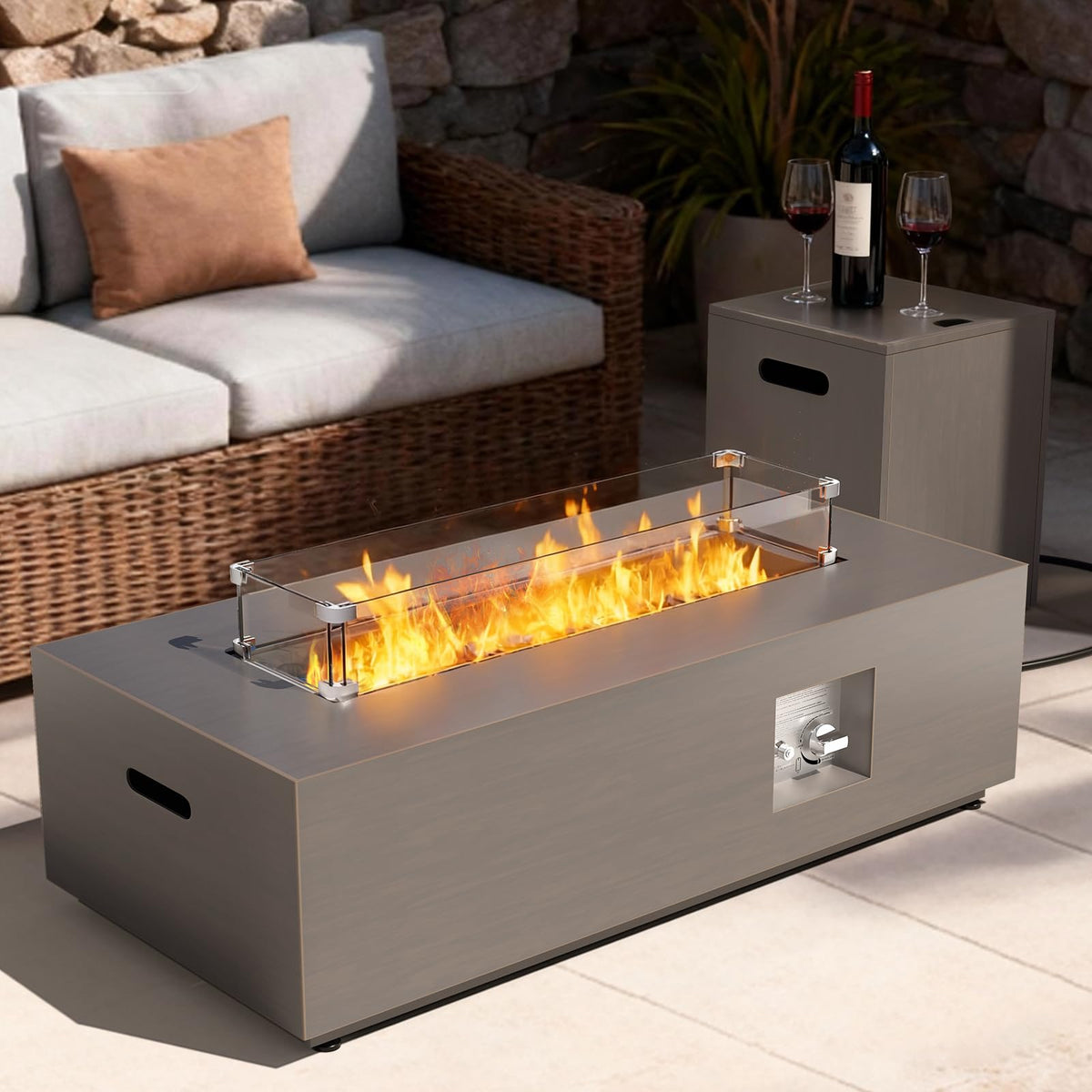 2-Piece 42" Rectangular Propane Fire Pit Table for Outside Patio 50,000 BTU