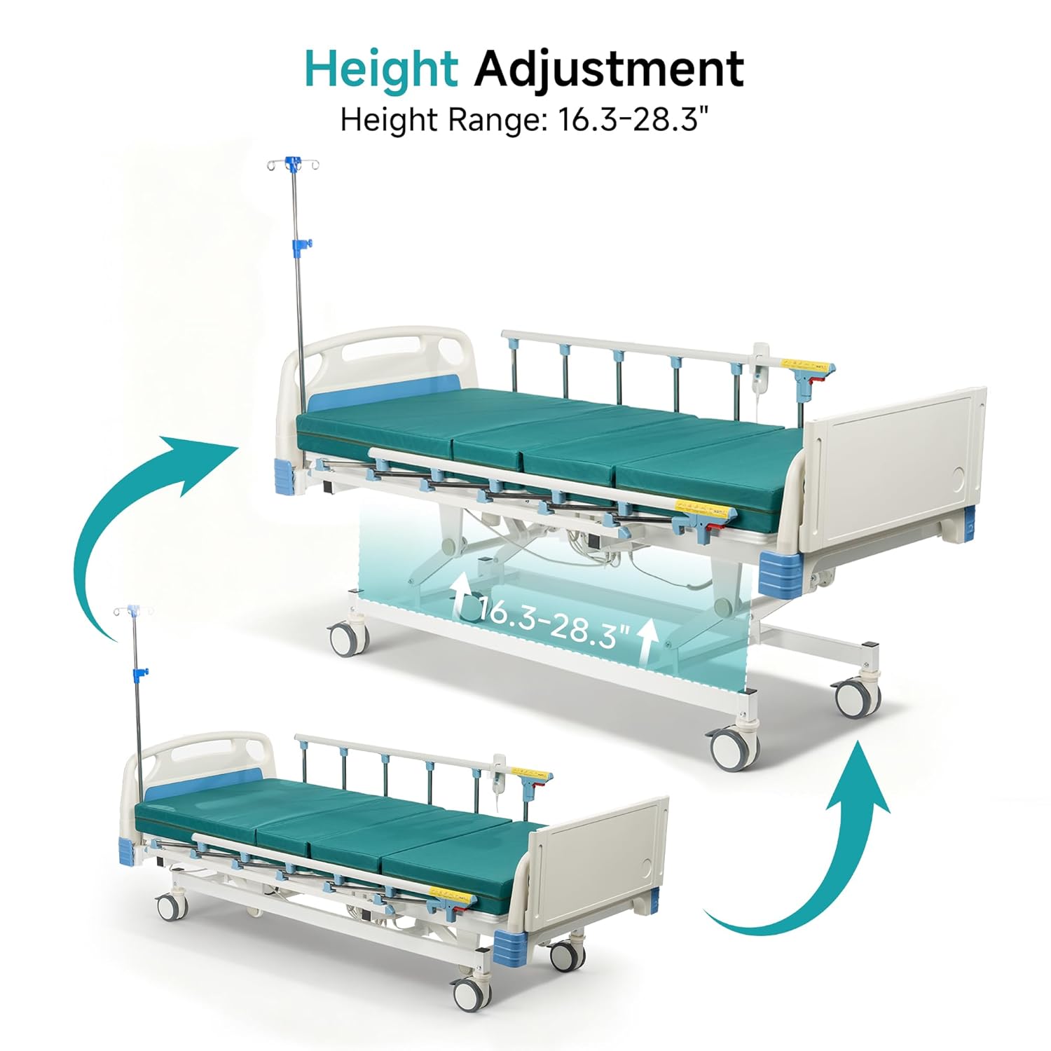 Full Electric Hospital Bed for Home Use, ICU Medical Bed, Premium 3 Function Hospital ICU Bed with Remote Control, IV