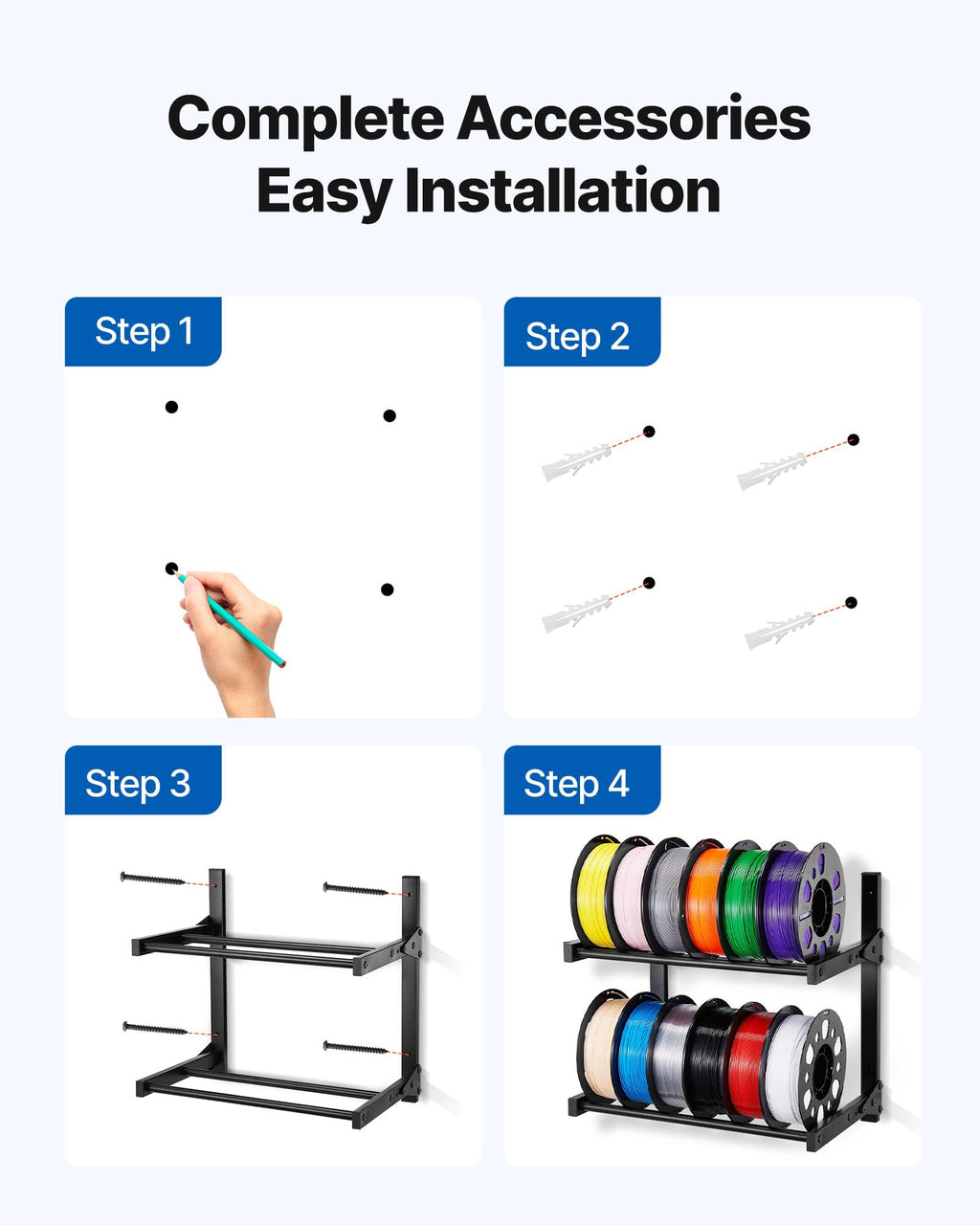 Wall Mount Printer Filament Storage Rack, 2-Tier Wall Bracket Storage Shelf, Rolling Filament Spool Holders Racks