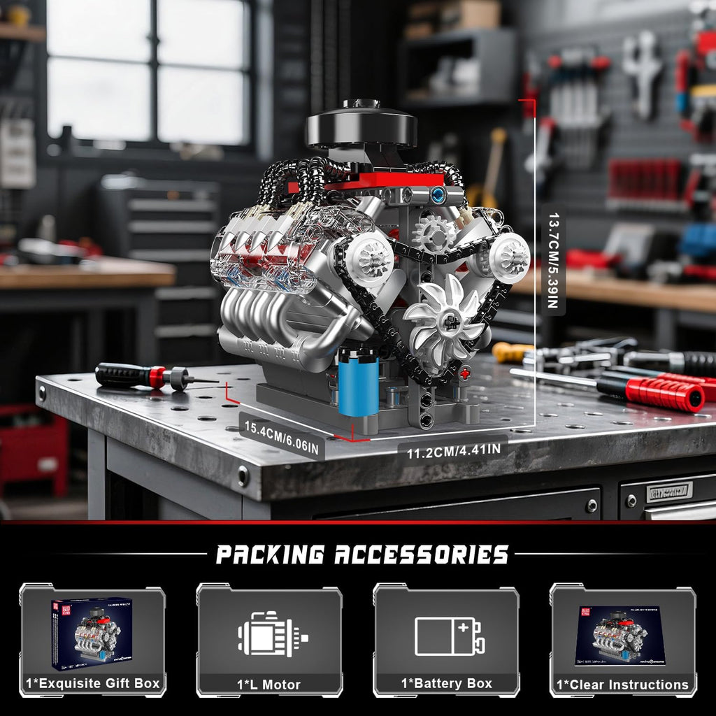 10171 V8 Engine Model Kit, Mini V8 Engine Kits that Runs, Build Your Own Car Model Engine with Motor, Collectible